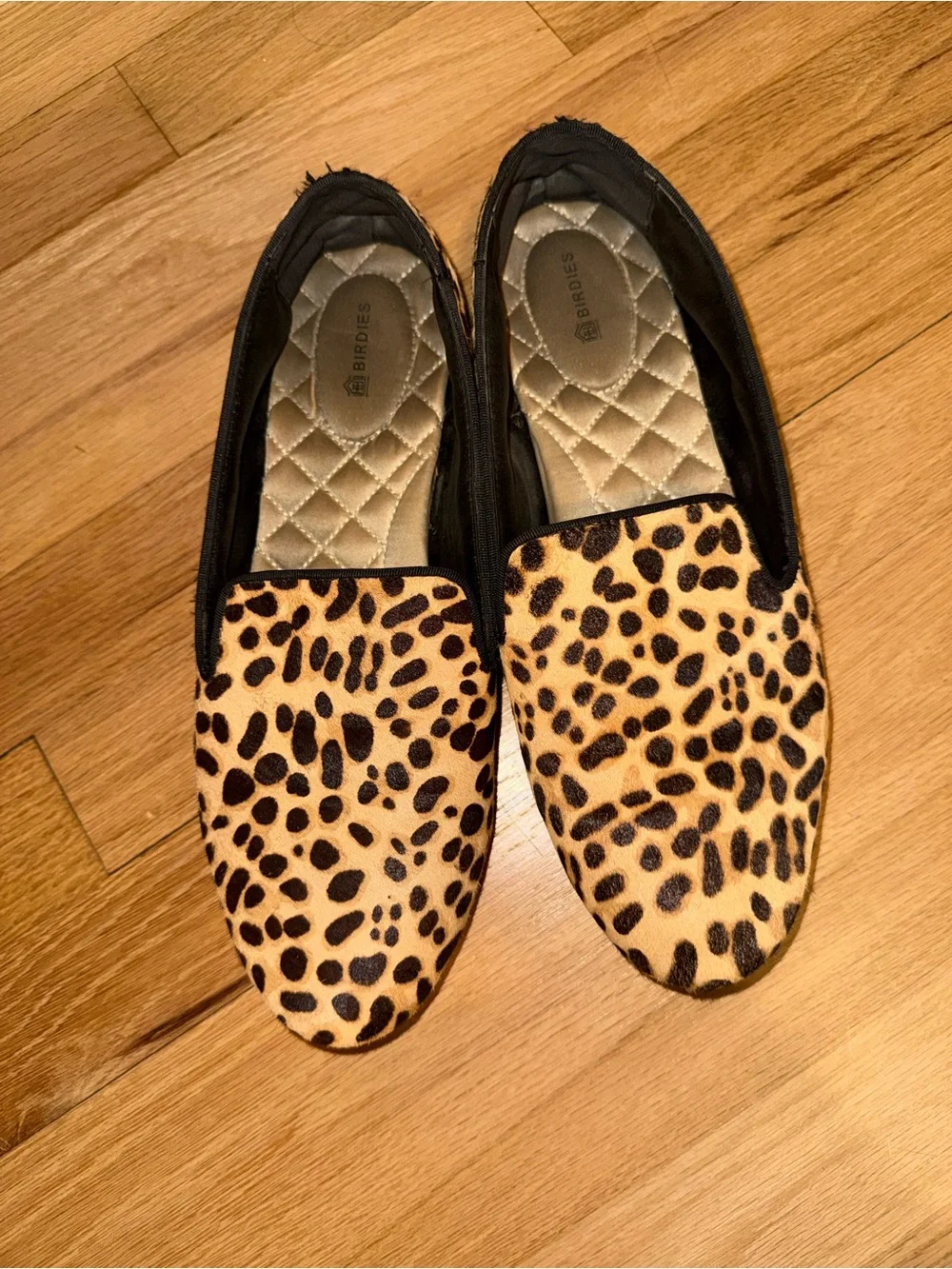 Birdies Leopard-Print Slip-On Flats in Tan and Black